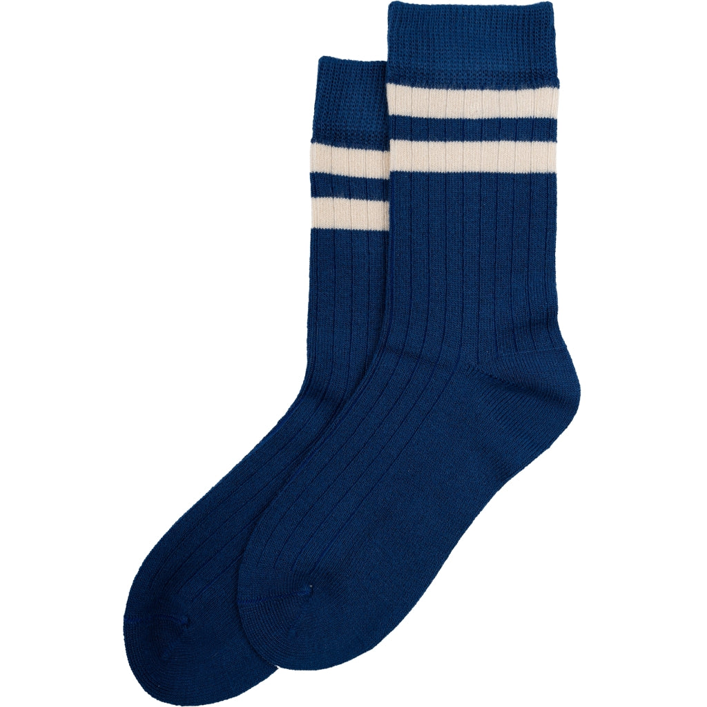 Mini Pop - bambus strømper - Deep Cobalt/Off White