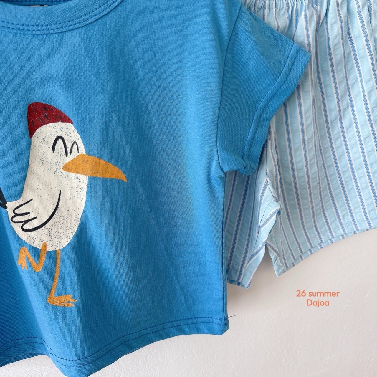 T-shirt & shorts sæt - blå fugl