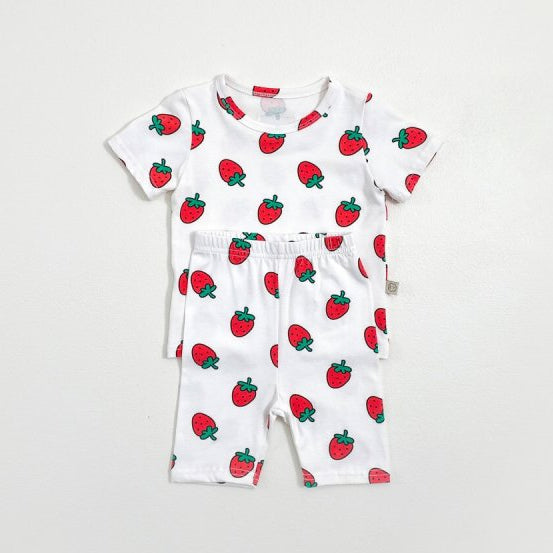 T-shirt & shorts sæt - jordbær/hvid