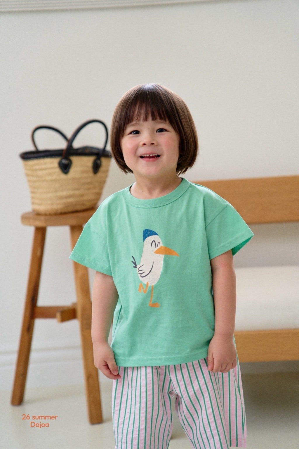 T-shirt & shorts sæt - grøn fugl