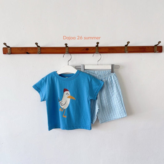 T-shirt & shorts sæt - blå fugl