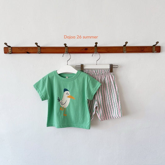 T-shirt & shorts sæt - grøn fugl