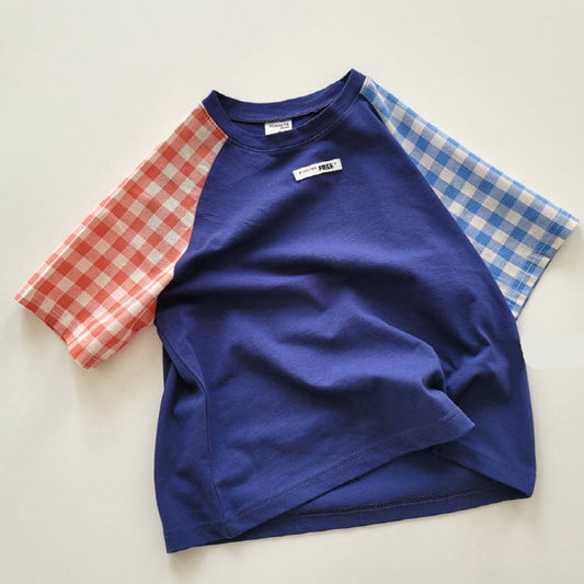 T-shirt - Checked Raglan - navy