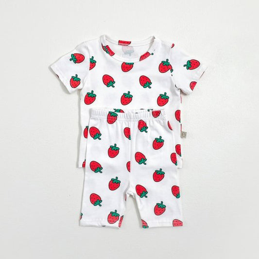 T-shirt & shorts sæt - jordbær/hvid