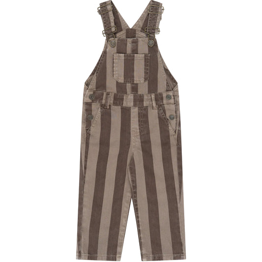 The new sibling - overalls  - Taupe Gray stripes
