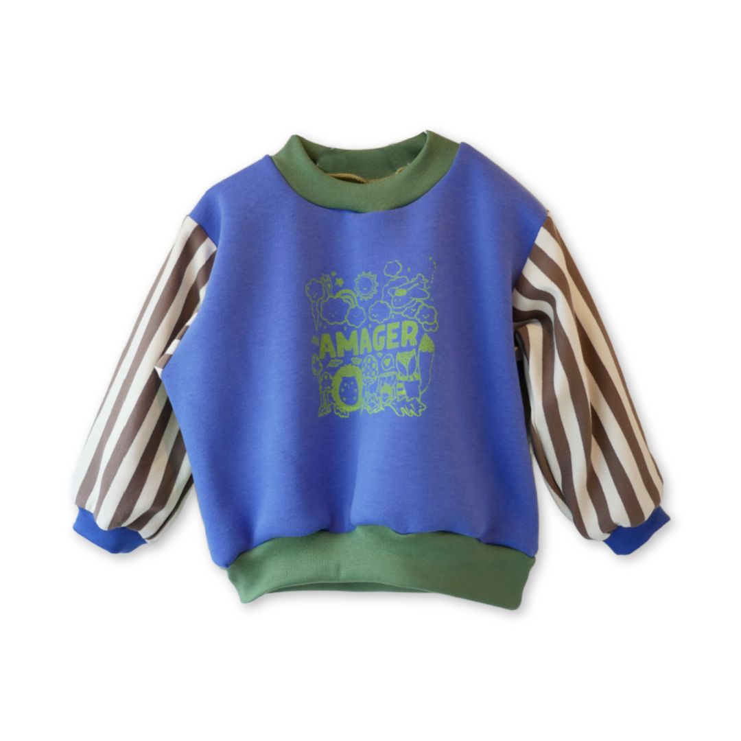 Gavin - Amager sweatshirt - blå med stribet ærmer