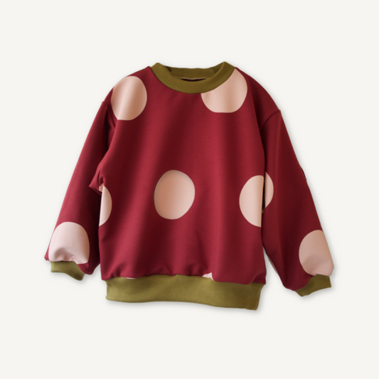 Gavin - sweatshirt - bordeaux med lyserøde prikker