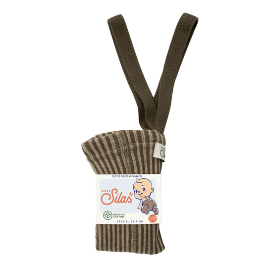 Silly Silas - BROWN & PEANUT STRIPED - strømpebukser med seler