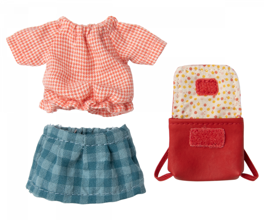 Maileg - tøj til storesøster - rød tøj og taske