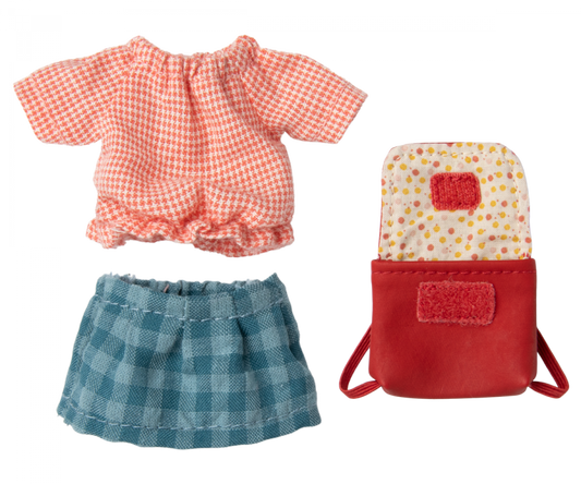 Maileg - tøj til storesøster - rød tøj og taske